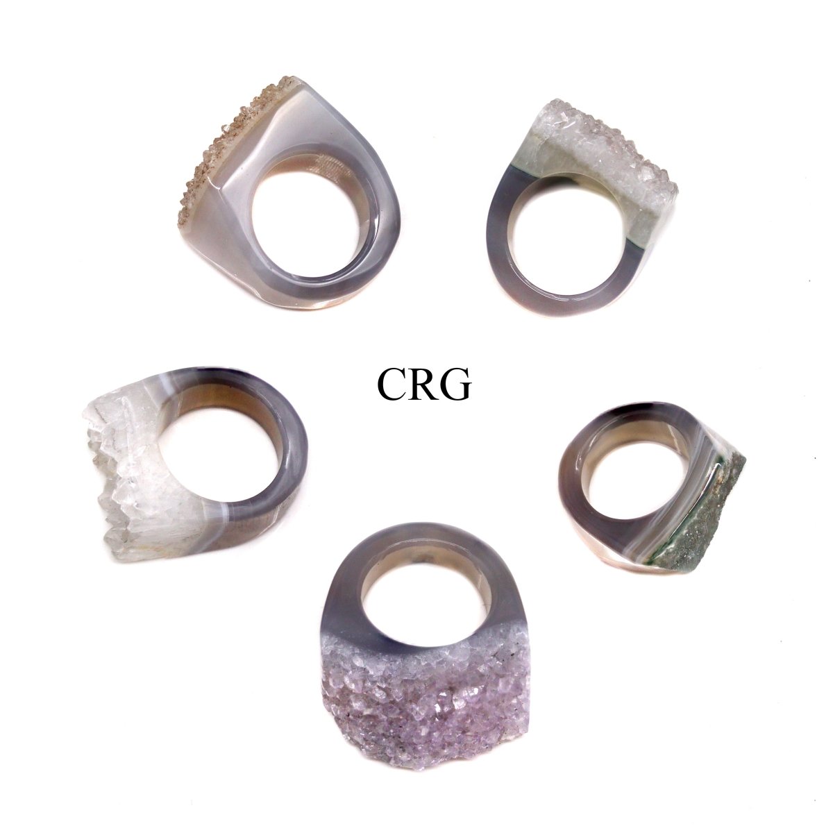 Amethyst and Agate Druzy Mixed Gemstone Rings (1 Inch) (5 Pieces)