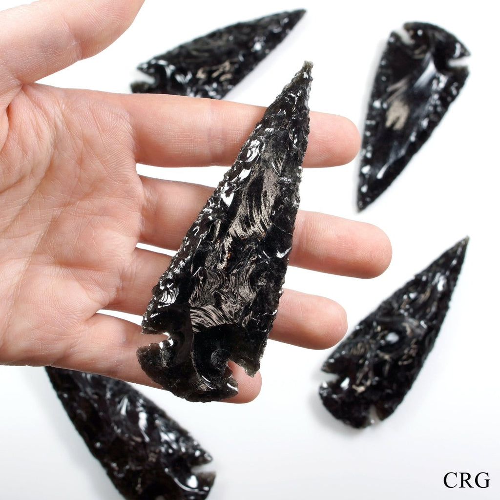 5 PIECES - Black Obsidian Arrowheads / 3"-3.5" Avg
