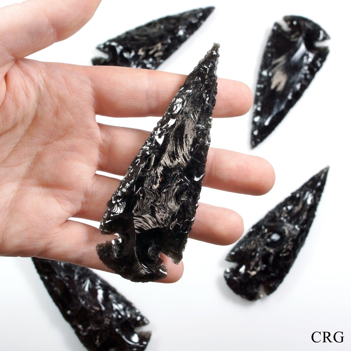 5 PIECES - Black Obsidian Arrowheads / 3"-3.5" Avg