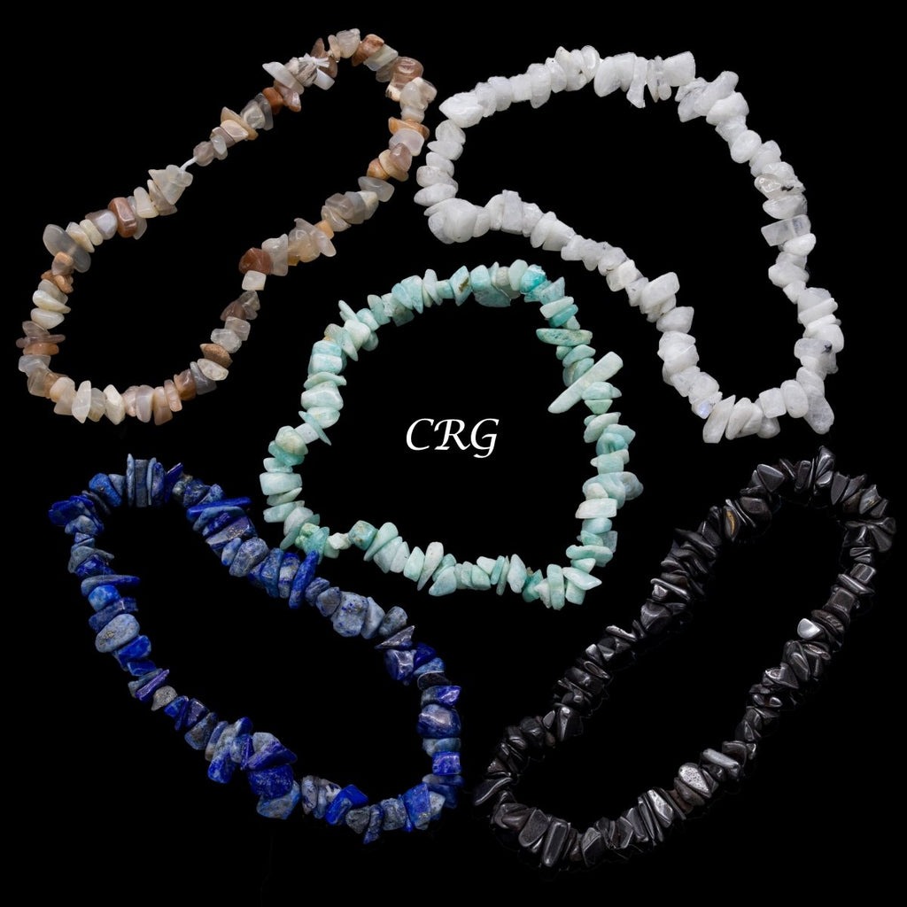 Mixed Gemstone Chip Bead Stretch Bracelets (4 To 7 mm) (5 Pieces) (INJD)