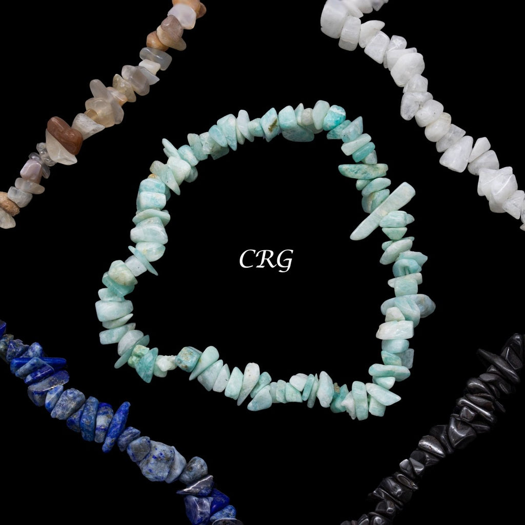 Mixed Gemstone Chip Bead Stretch Bracelets (4 To 7 mm) (5 Pieces) (INJD)