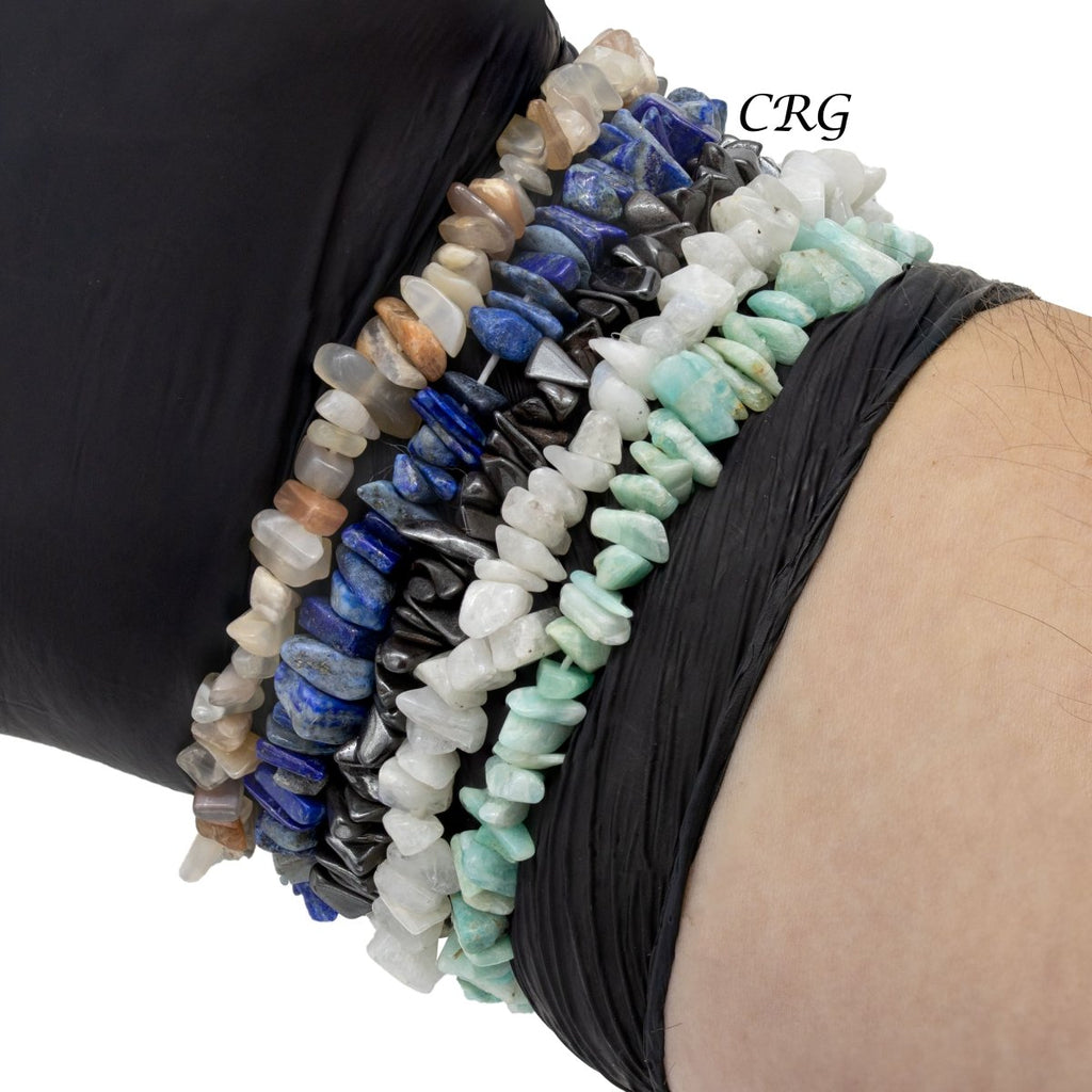 Mixed Gemstone Chip Bead Stretch Bracelets (4 To 7 mm) (5 Pieces) (INJD)
