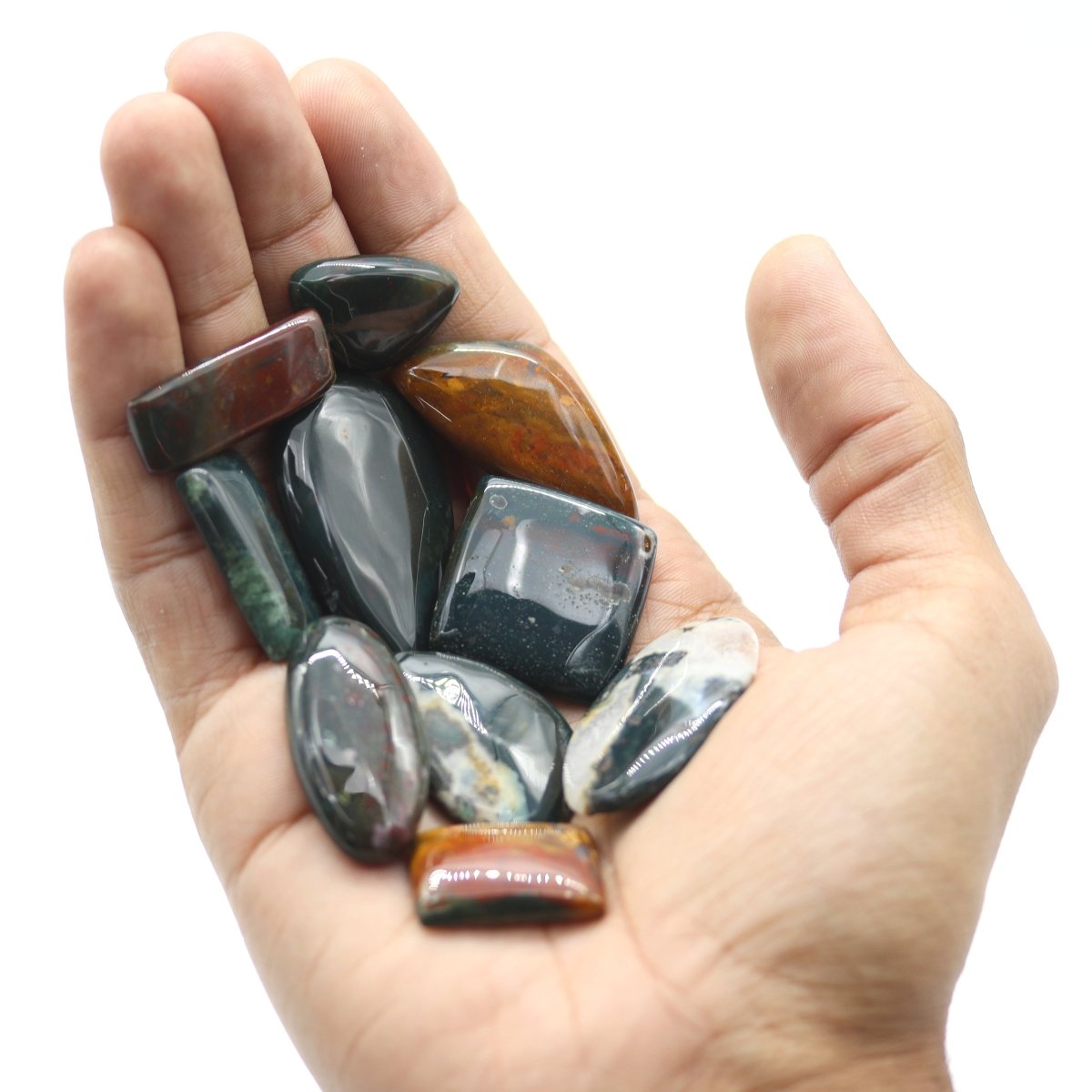 50 GRAM LOT - Fancy Indian Bloodstone Cabochons / Mixed Sizes