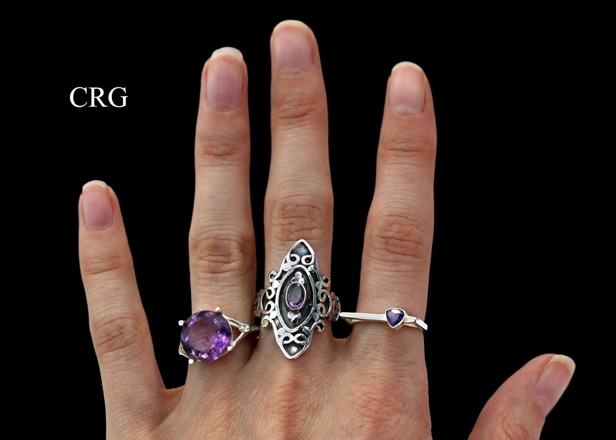 Amethyst 925 Sterling Silver Gemstone Rings (Mixed Sizes) (50 Gram Lot)