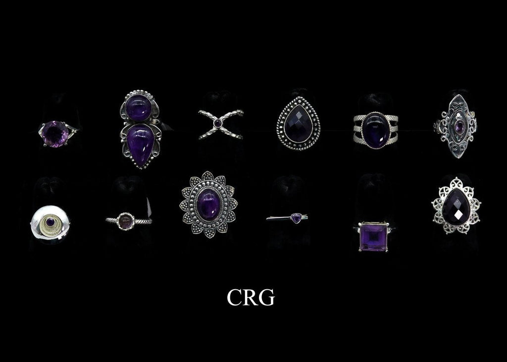 Amethyst 925 Sterling Silver Gemstone Rings (Mixed Sizes) (50 Gram Lot)