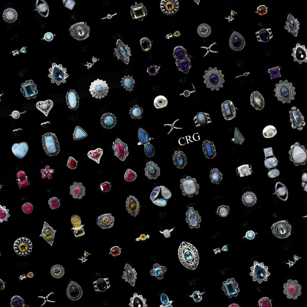 Sterling Silver 925 Gemstone Rings (50 Gram Lot) MIXED STONES