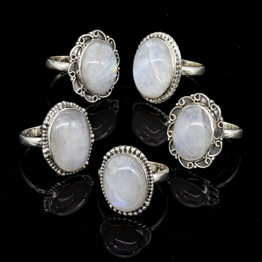 50 Gram Lot - RAINBOW MOONSTONE Sterling Silver 925 Gemstone Rings Wholesale
