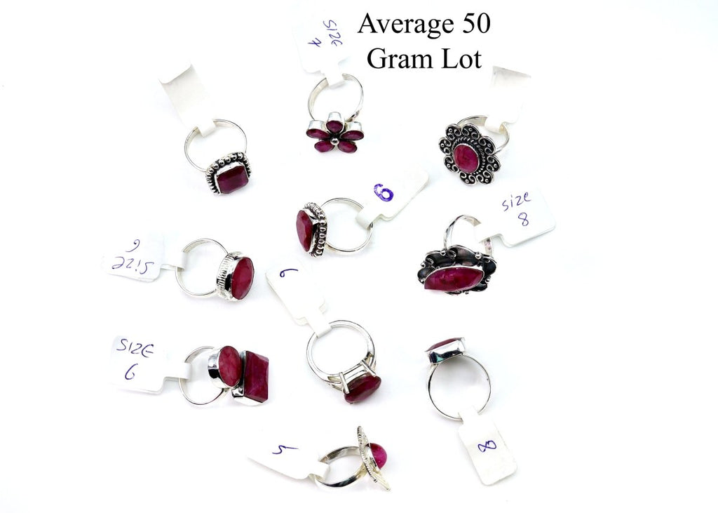 50 Gram Lot - RUBY Sterling Silver 925 Gemstone Rings Wholesale
