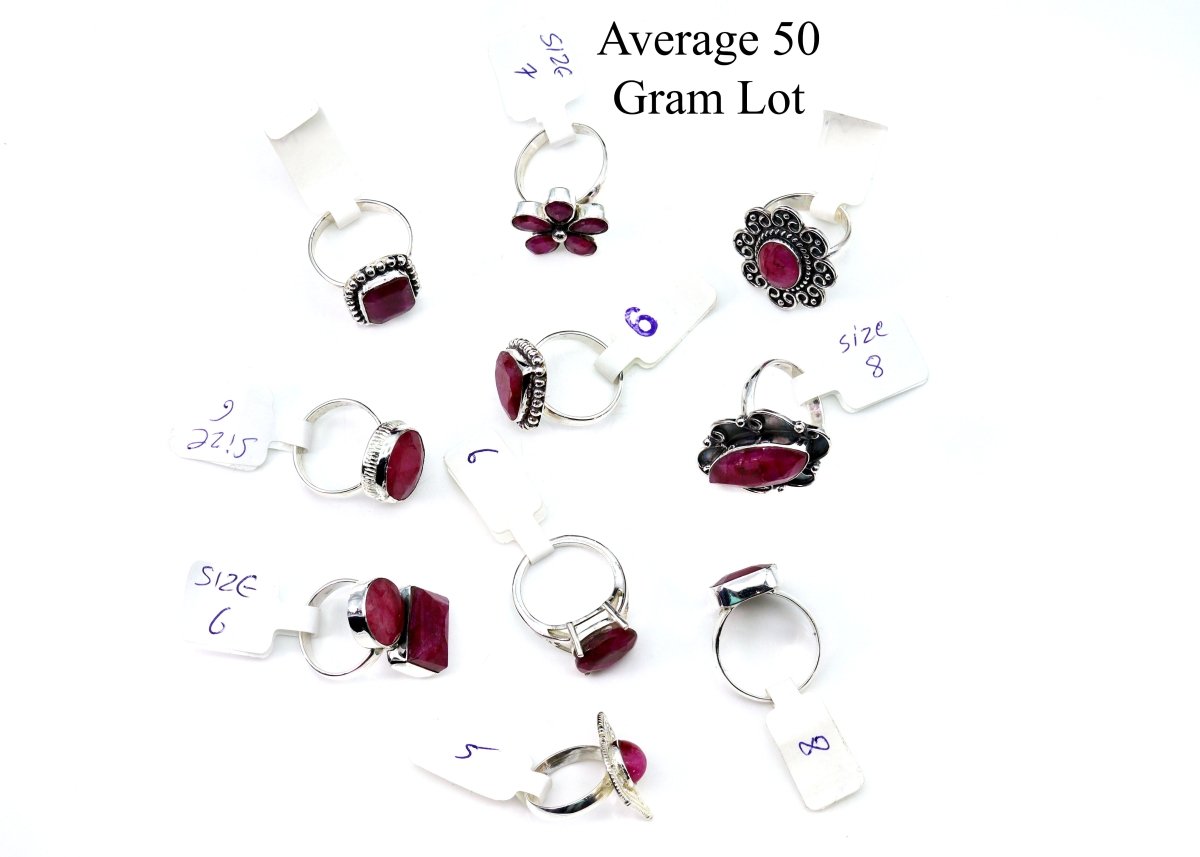 50 Gram Lot - RUBY Sterling Silver 925 Gemstone Rings Wholesale