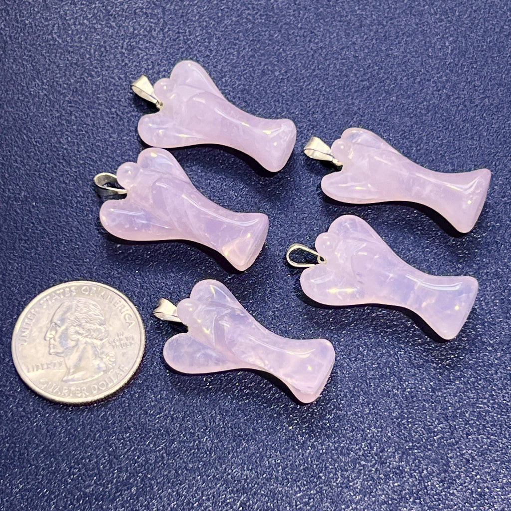 Pink Angel Rose Quartz Crystal Pendant (Silver Bail)