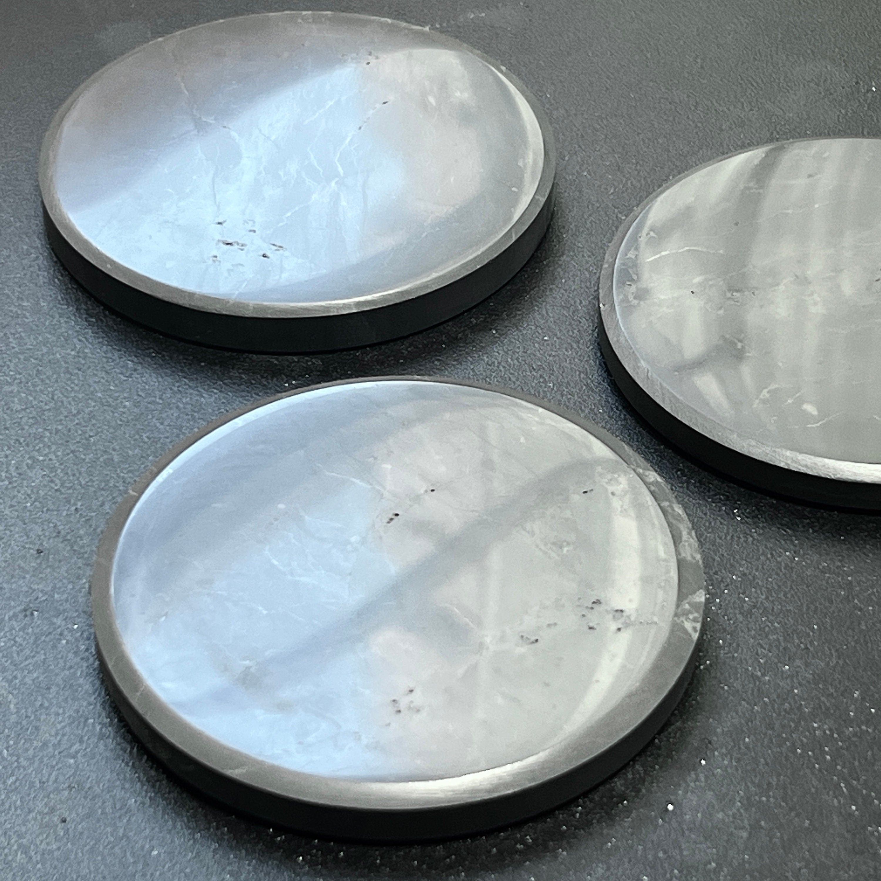 Black Shungite Polished Coaster Carving (3.5 Inch)