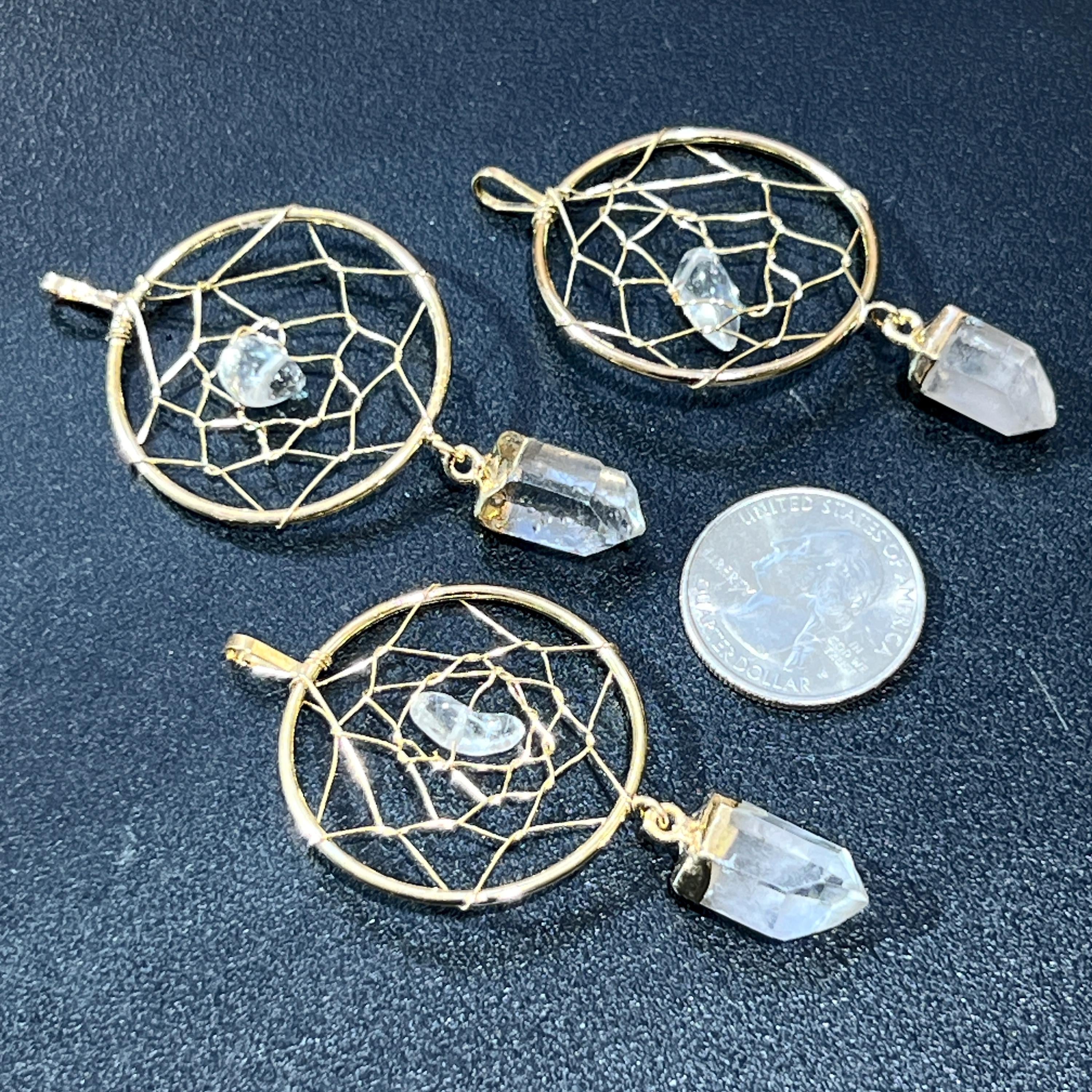 Dreamcatcher Crystal Pendant (Quartz Point)(Gold Plated)