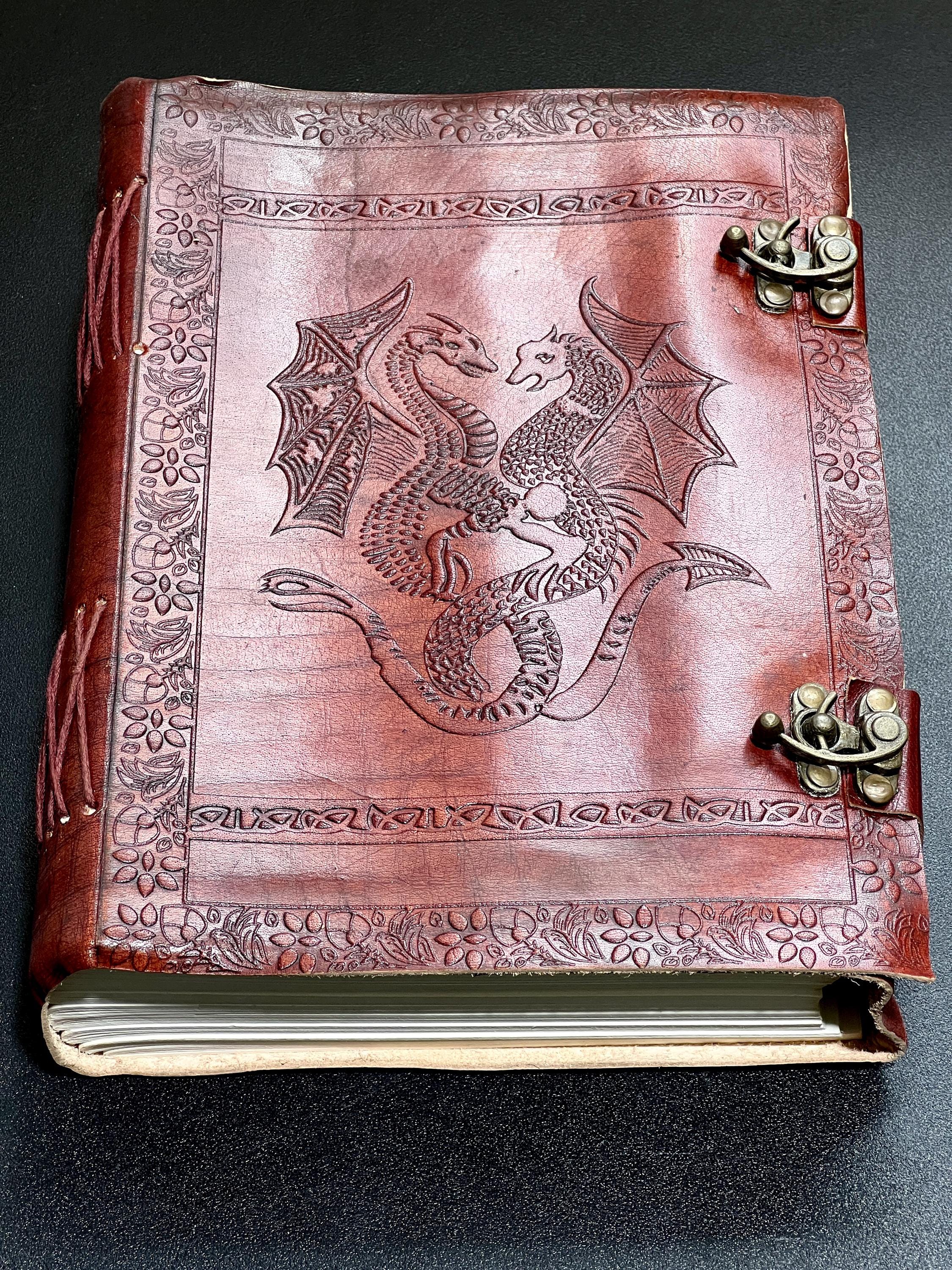 Papyrus Red Dragon Embossed Leather Bound 300 Page Sketchbook Notebook Carving