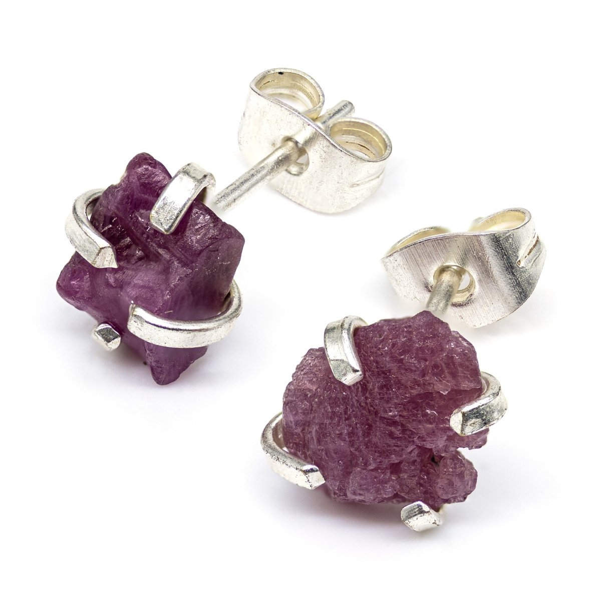 6 mm Raw Ruby Stud Earrings Silver