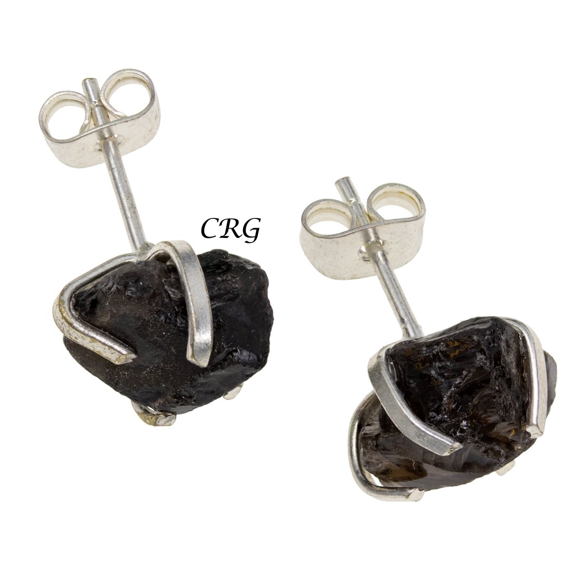 6 mm Raw Smoky Quartz Stud Earrings Silver (INJD)