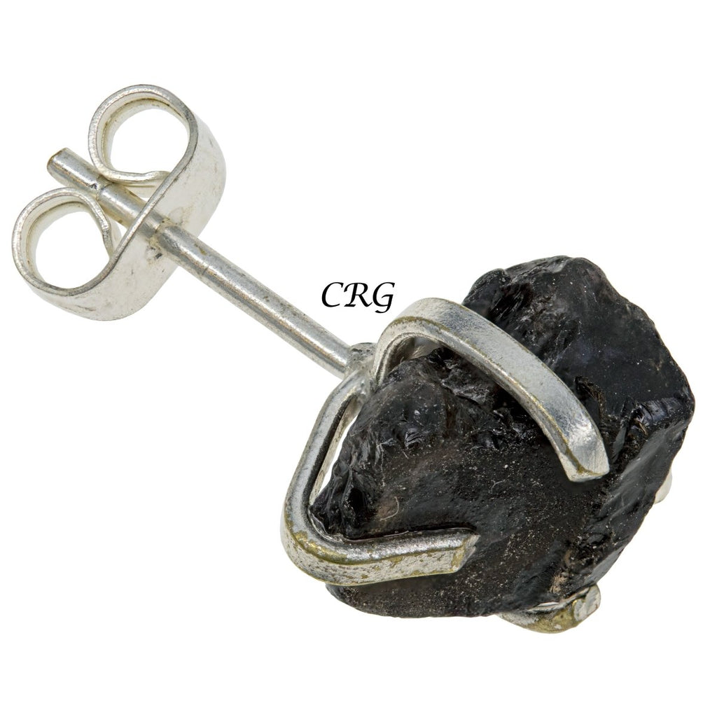 6 mm Raw Smoky Quartz Stud Earrings Silver (INJD)