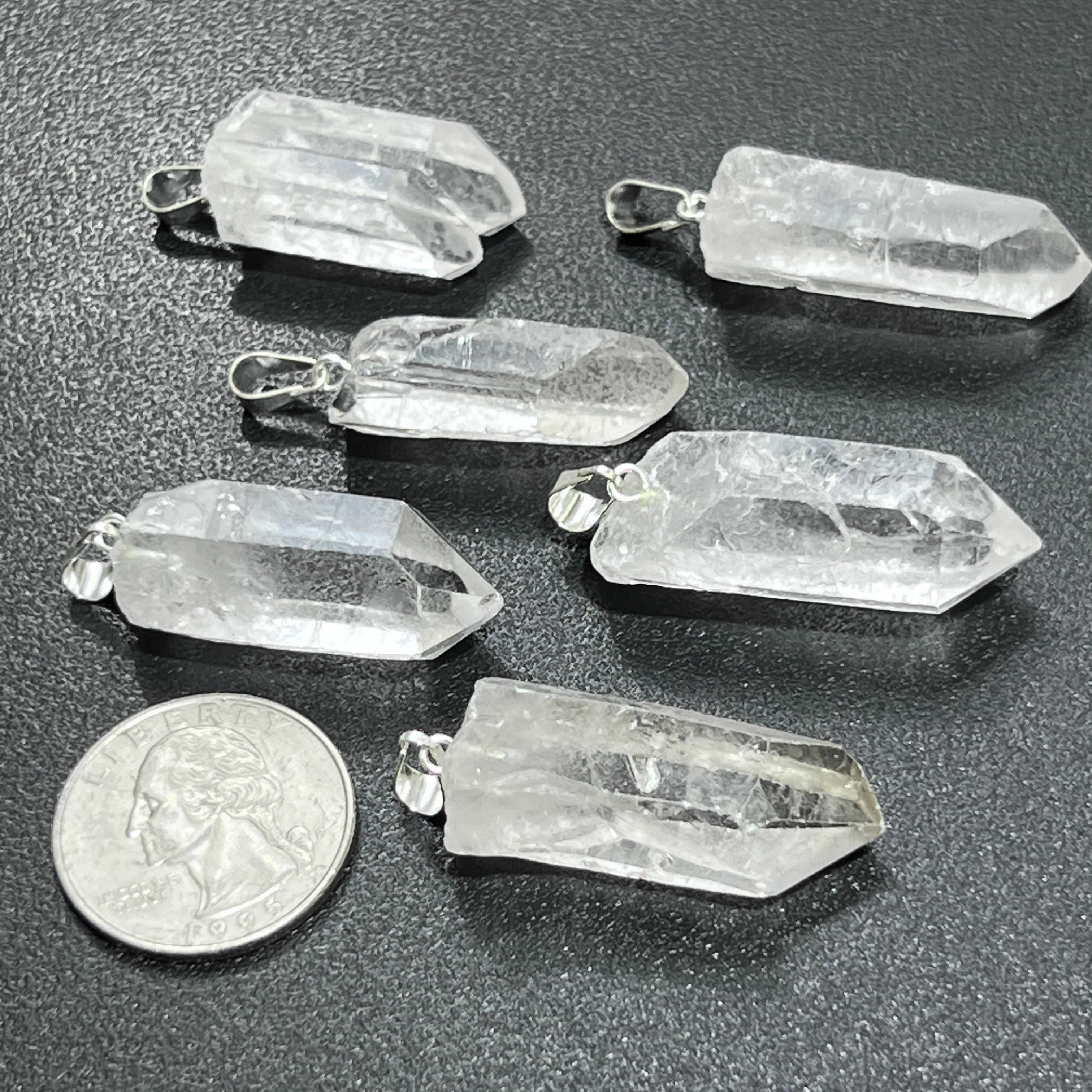 Raw Quartz Crystal Pendant Rough Clear Point (Silver Bail)