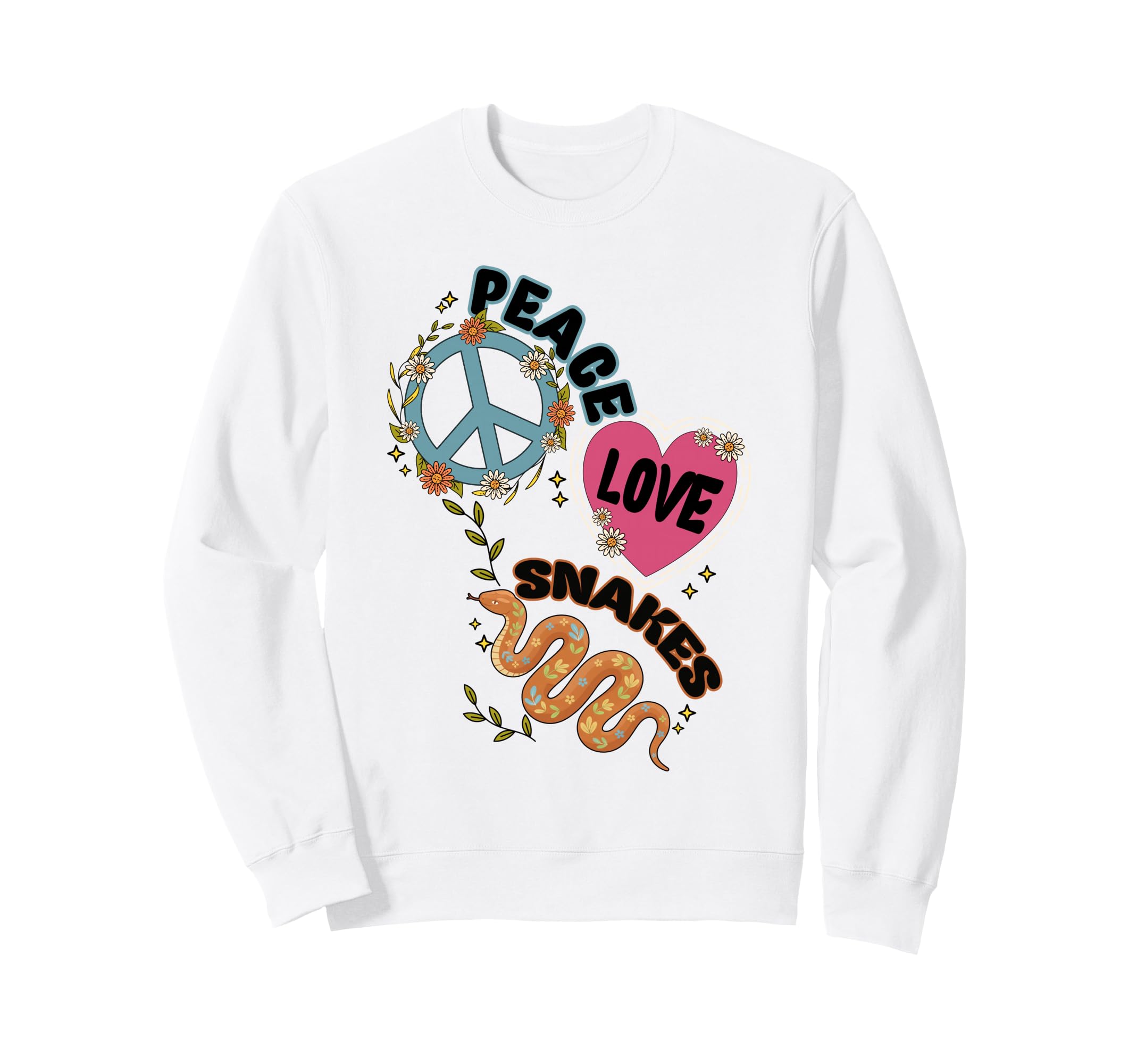 Peace Love Snakes 70S Boho Serpent Sweatshirt - Trendy Graphic Unisex
