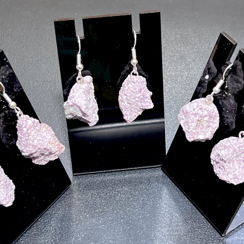 Lilac Lepidolite Raw Crystal Earrings Pair (Stainless Steel Silver Hooks)