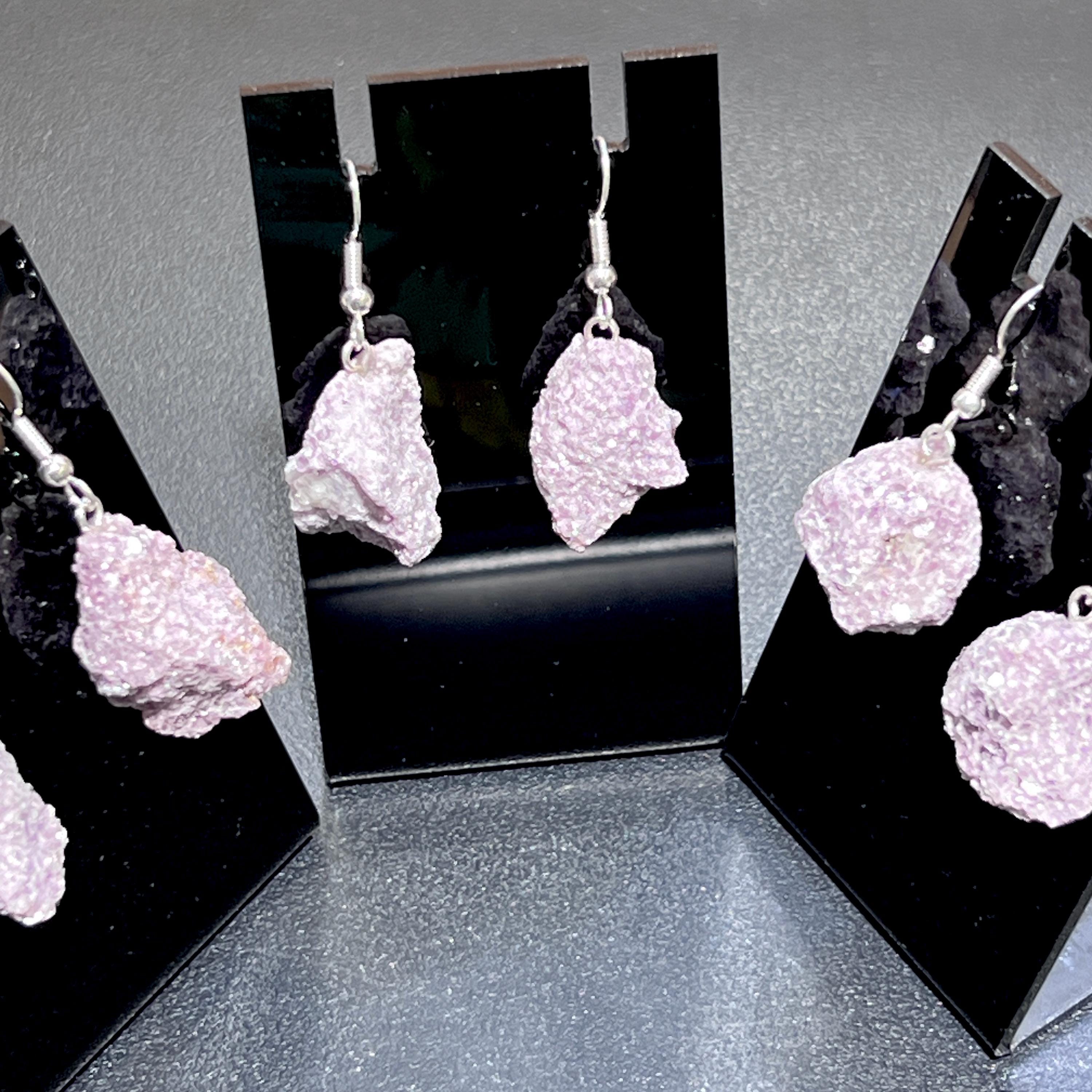 Lilac Lepidolite Raw Crystal Earrings Pair (Stainless Steel Silver Hooks)