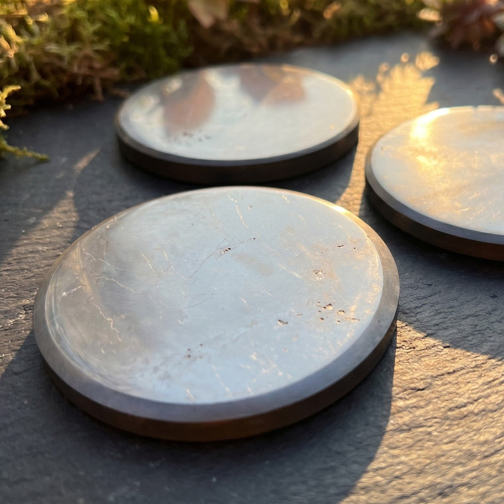 Black Shungite Polished Coaster Carving (3.5 Inch)