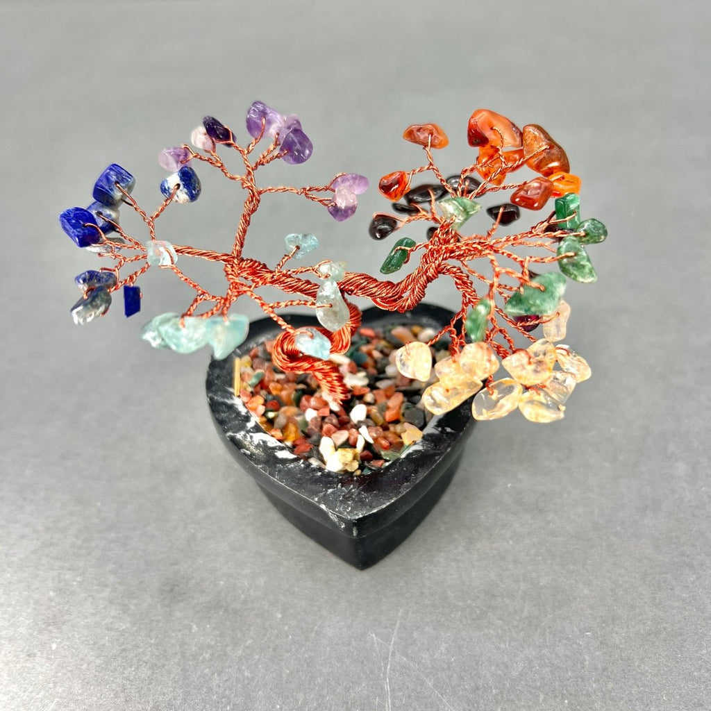 7 Stone Large Gemstone Tree Copper Wire On Soapstone Base (5 To 6 Inches) (Set Of 2) Crystal Chip Style Decorative Display