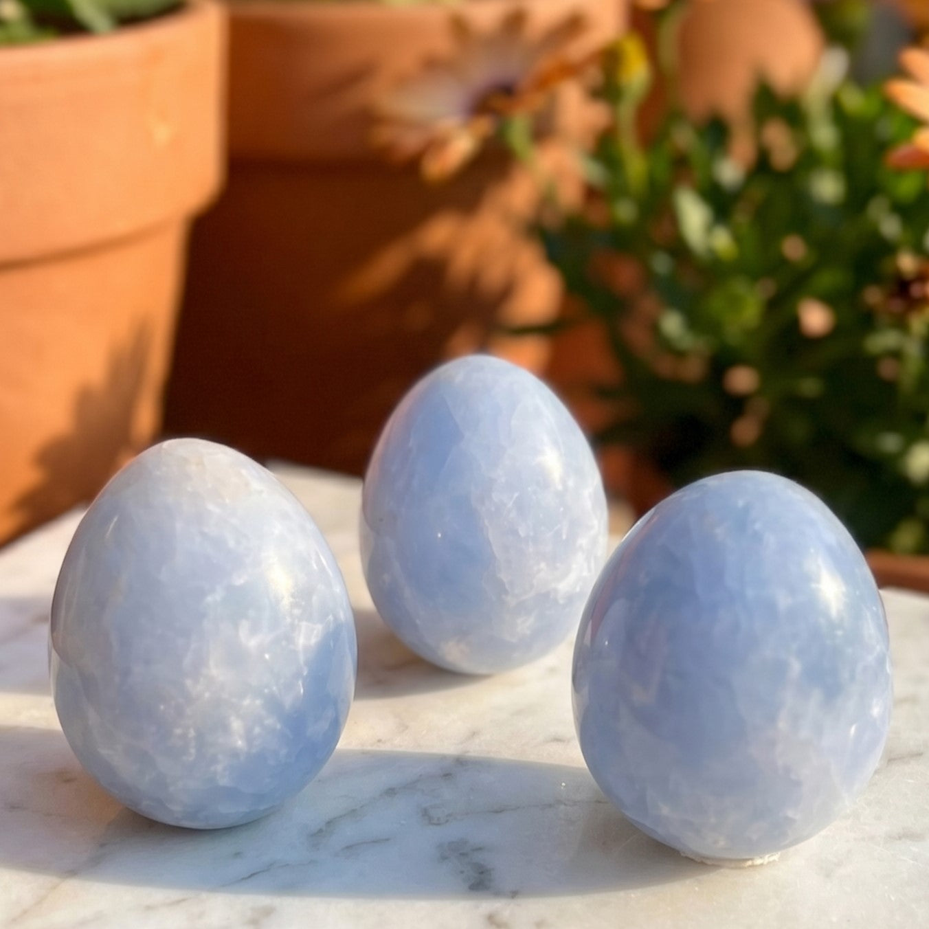 Blue Calcite Crystal Egg Carving