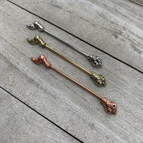 14G Green Gem Rose Gold Tone Tribal Serpent Industrial Barbell 38mm