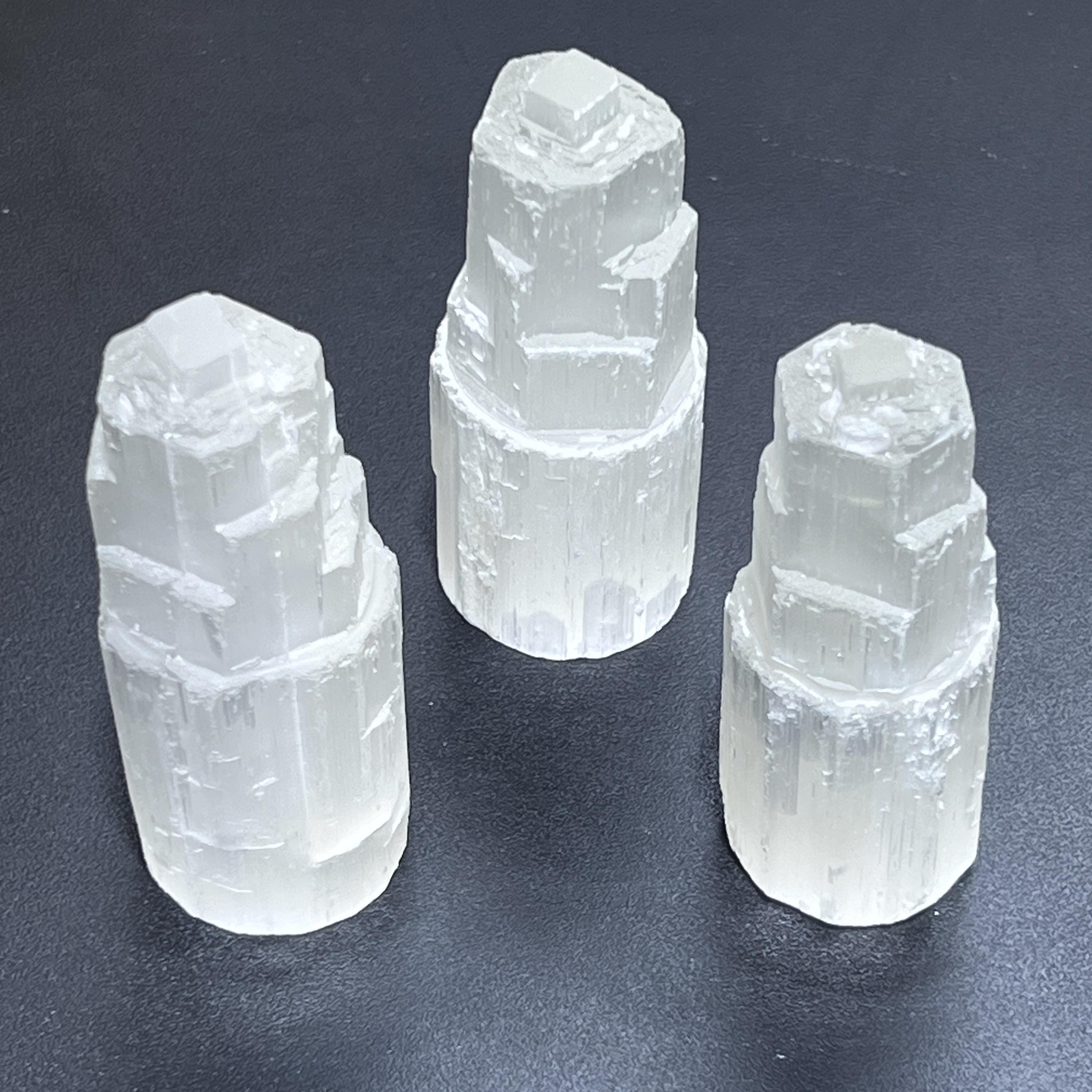 Selenite Satin Spar Crystal Standing Tower Carving (4 Inches)