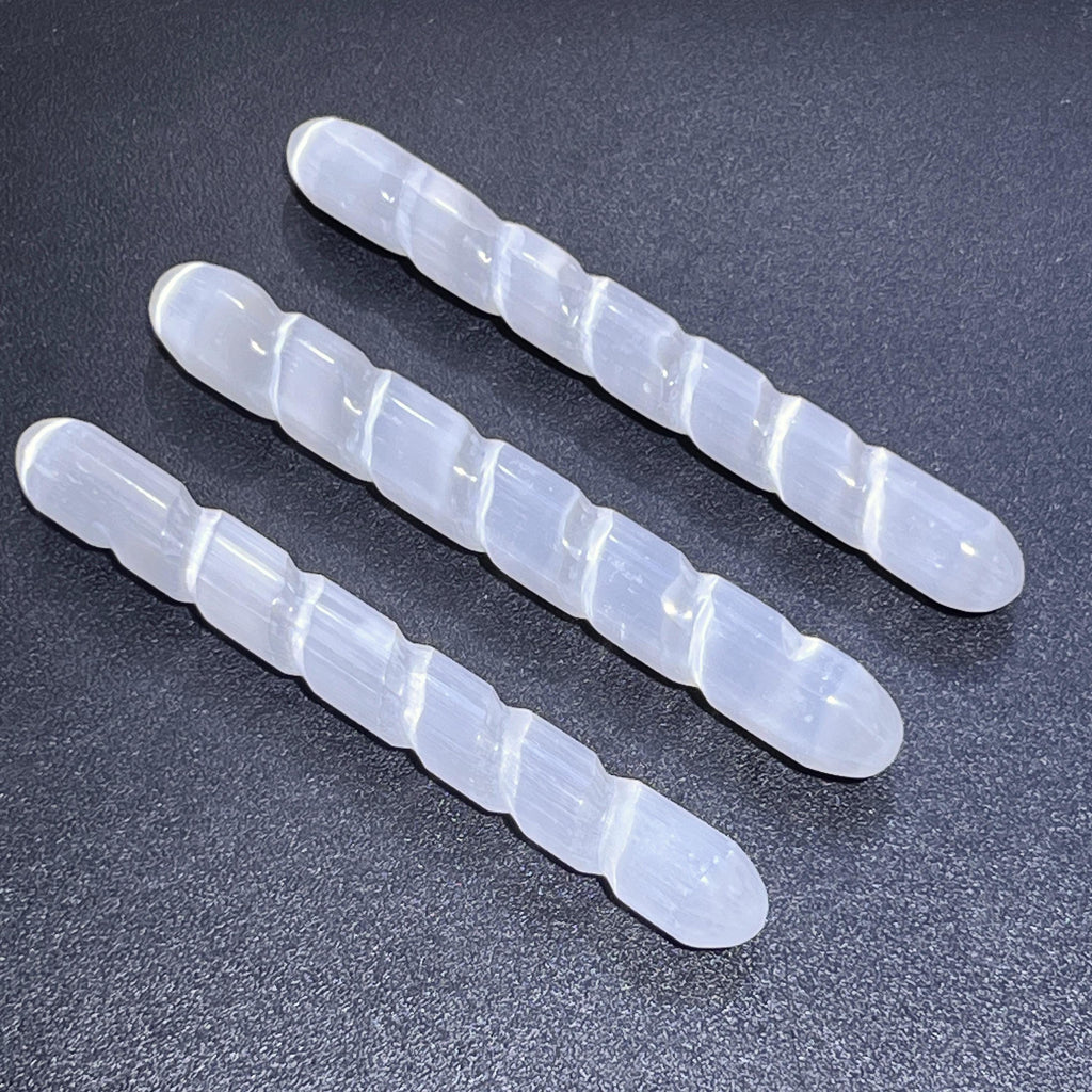 Selenite Satin Spar Crystal Spiral Wand Carving (5-6 Inches)