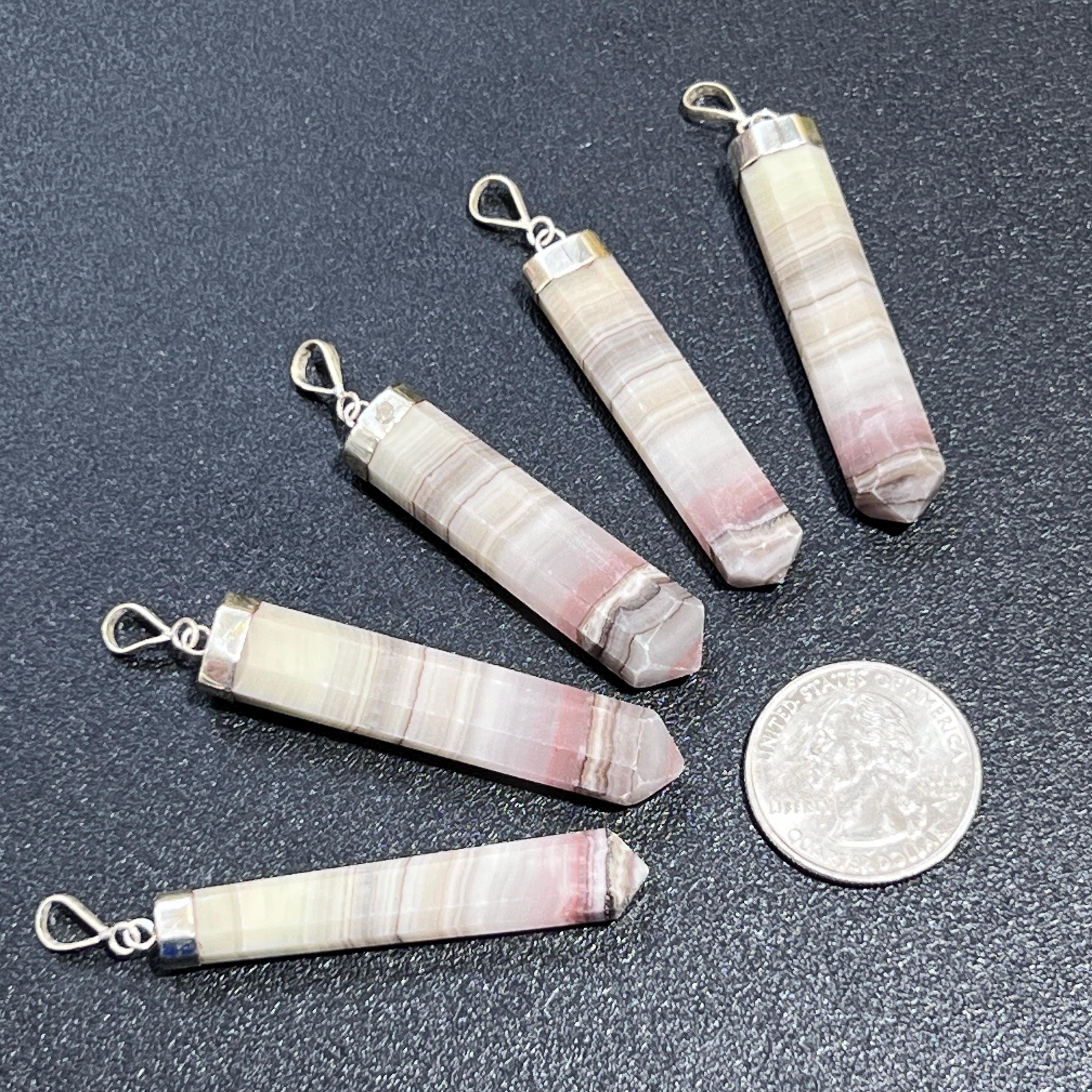 Pink Banded Calcite Crystal Point Pendant (925 Sterling Silver) Faceted Jewelry Necklace Supply