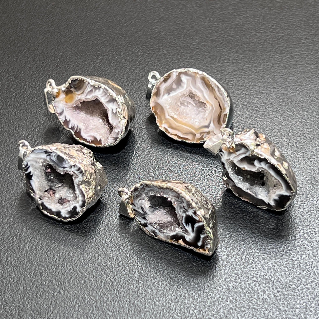Oco Geode Druzy Crystal Pendant (Silver Plated Back)