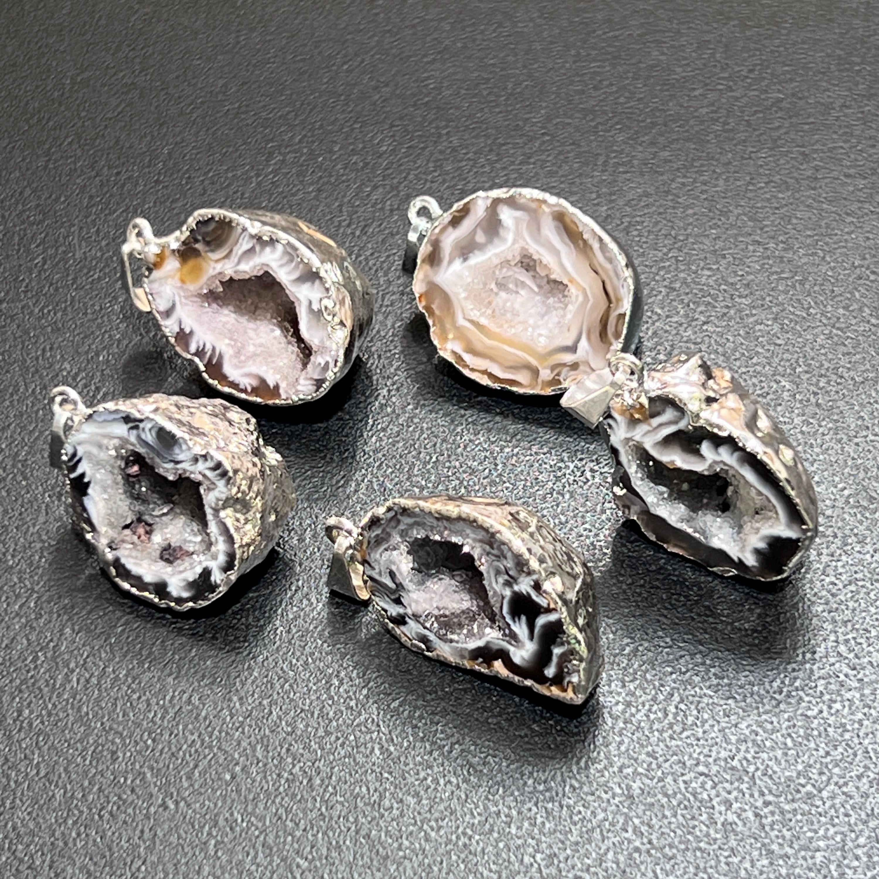 Oco Geode Druzy Crystal Pendant (Silver Plated Back)