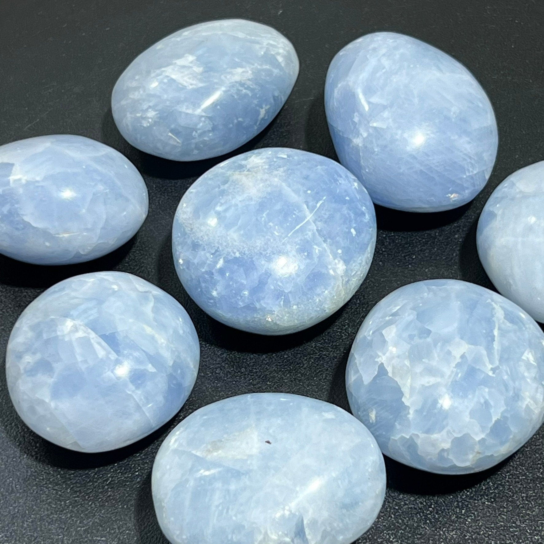 Blue Calcite Large Freeform Palm Stones (2-3 Inches) Polished Carving