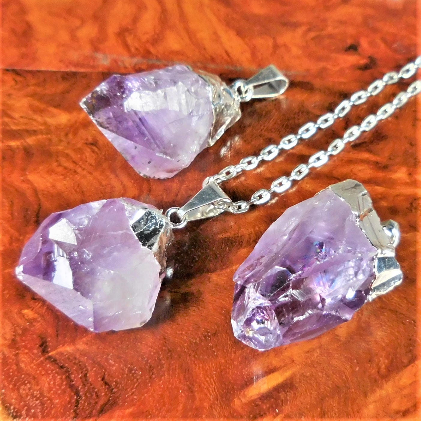 Amethyst Crystal Point Pendant (Silver Plated)