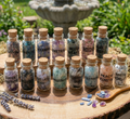 Gemstone Bottle Collection - 15-Piece Natural Rough Crystal Chips Gift Set Box Flat