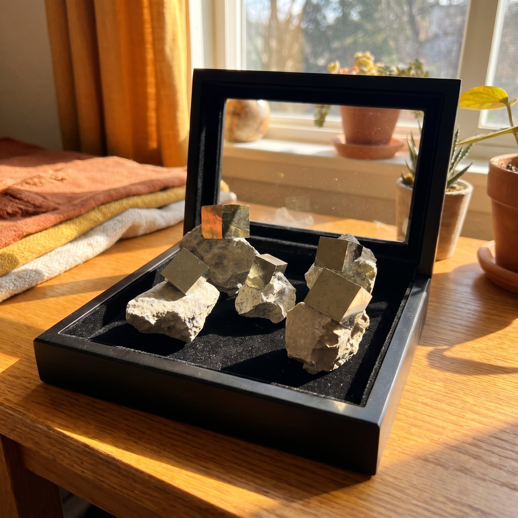 Golden Iron Pyrite Crystal Cubes In Rough Raw Matrix