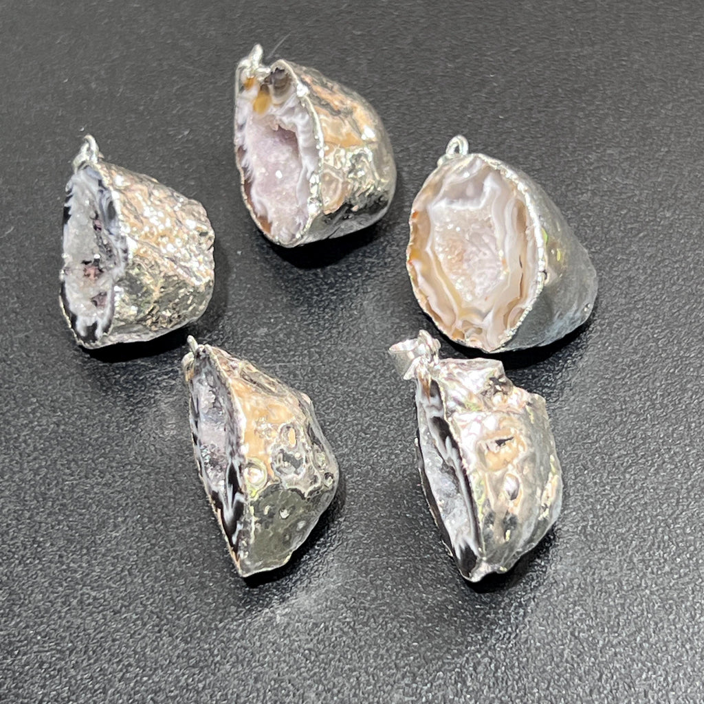 Oco Geode Druzy Crystal Pendant (Silver Plated Back)