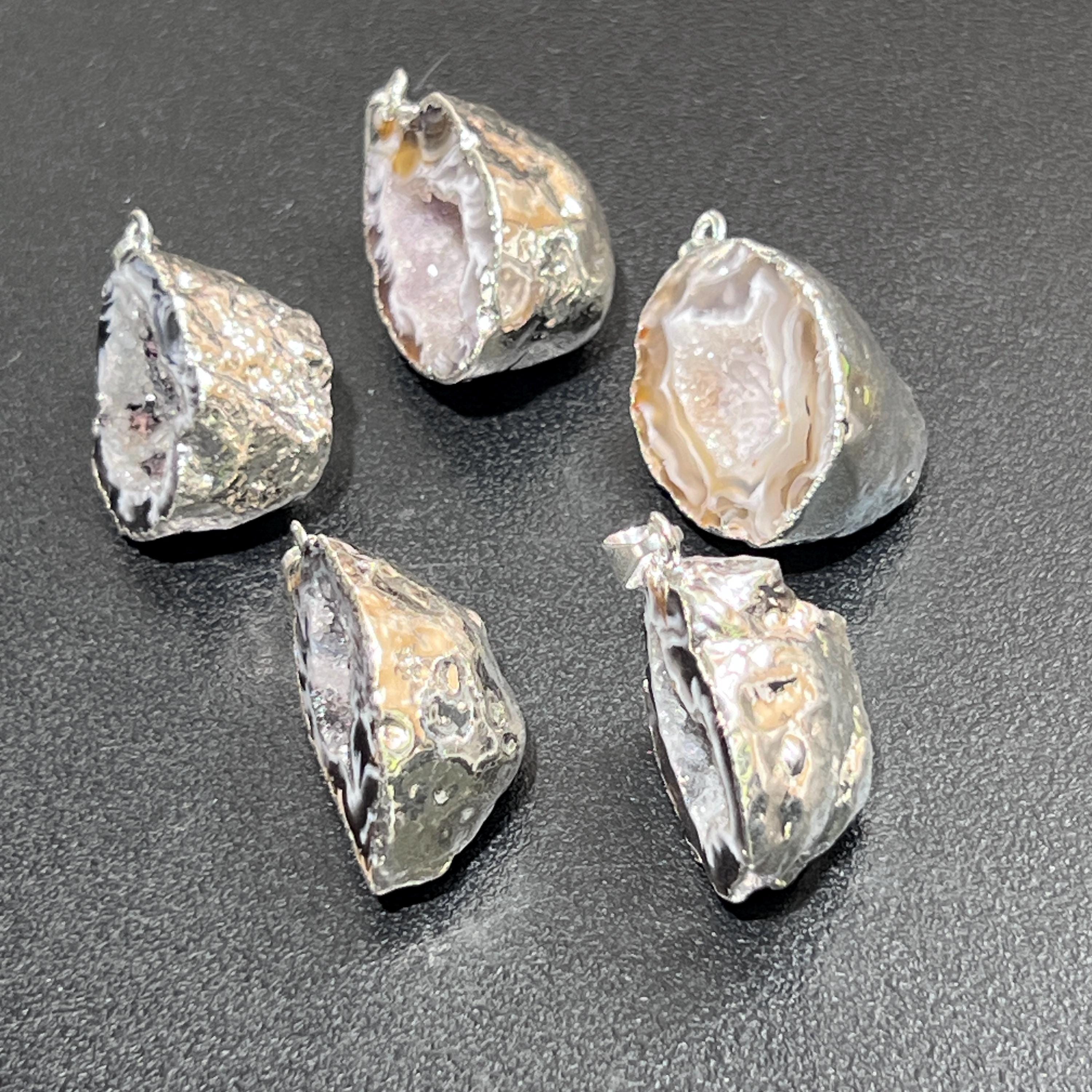 Oco Geode Druzy Crystal Pendant (Silver Plated Back)