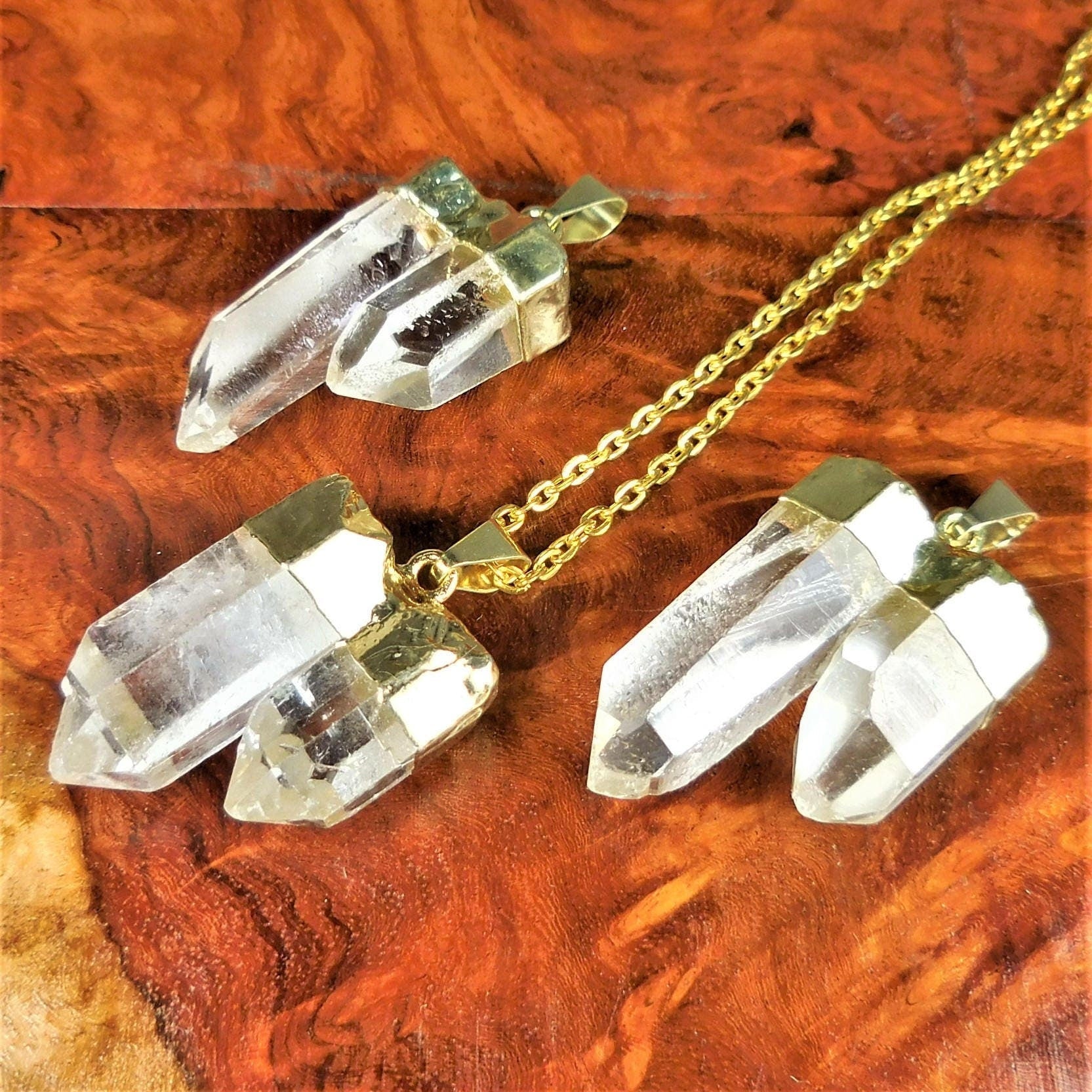 Quartz Crystal Double Point Pendant (Gold Plated) Wholesale