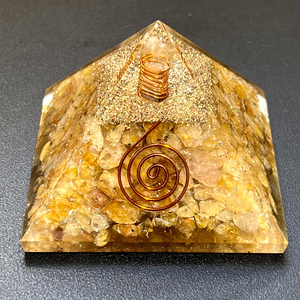 Golden Yellow Quartz Crystal Resin Pyramid Gemstone Decor Carving