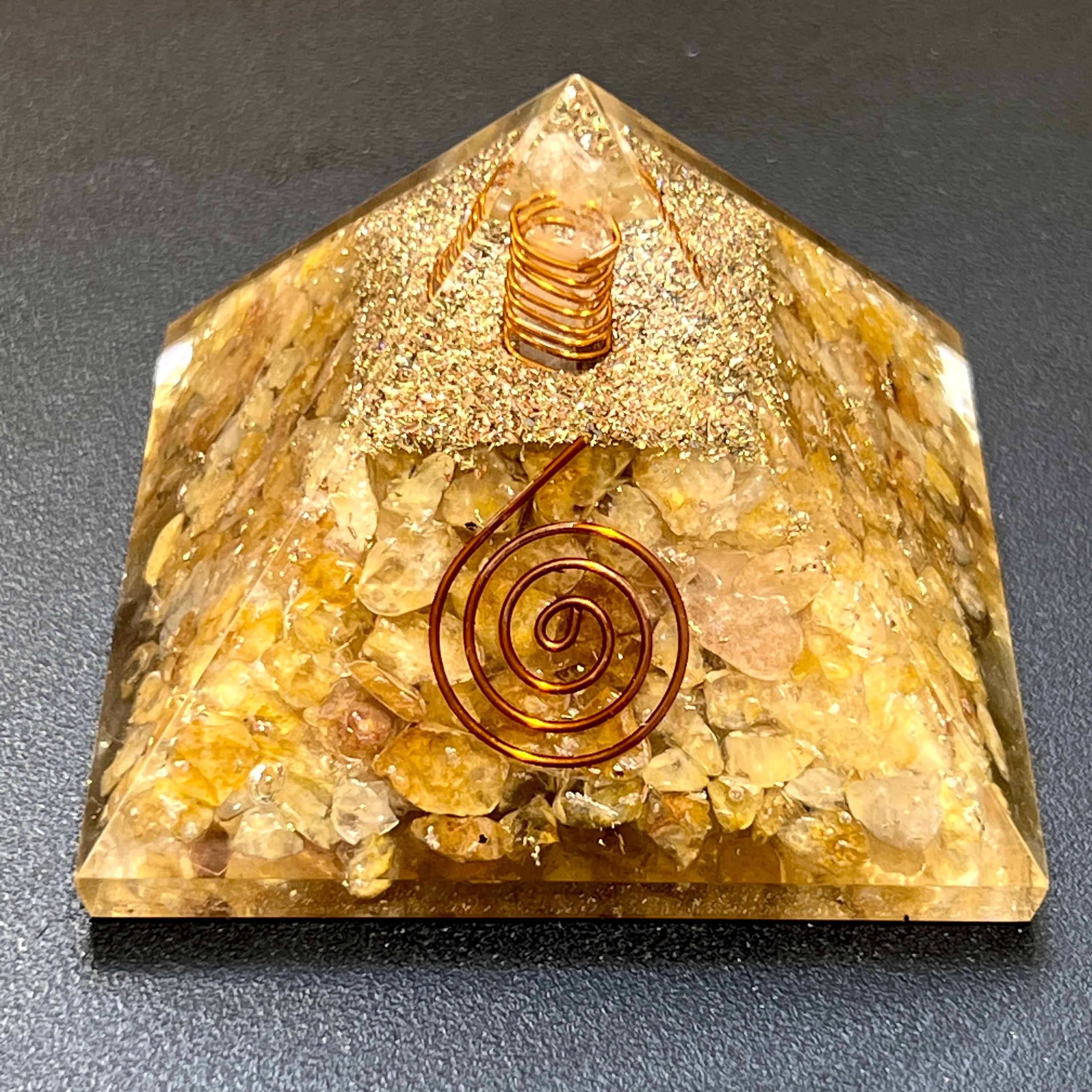 Golden Yellow Quartz Crystal Resin Pyramid Gemstone Decor Carving