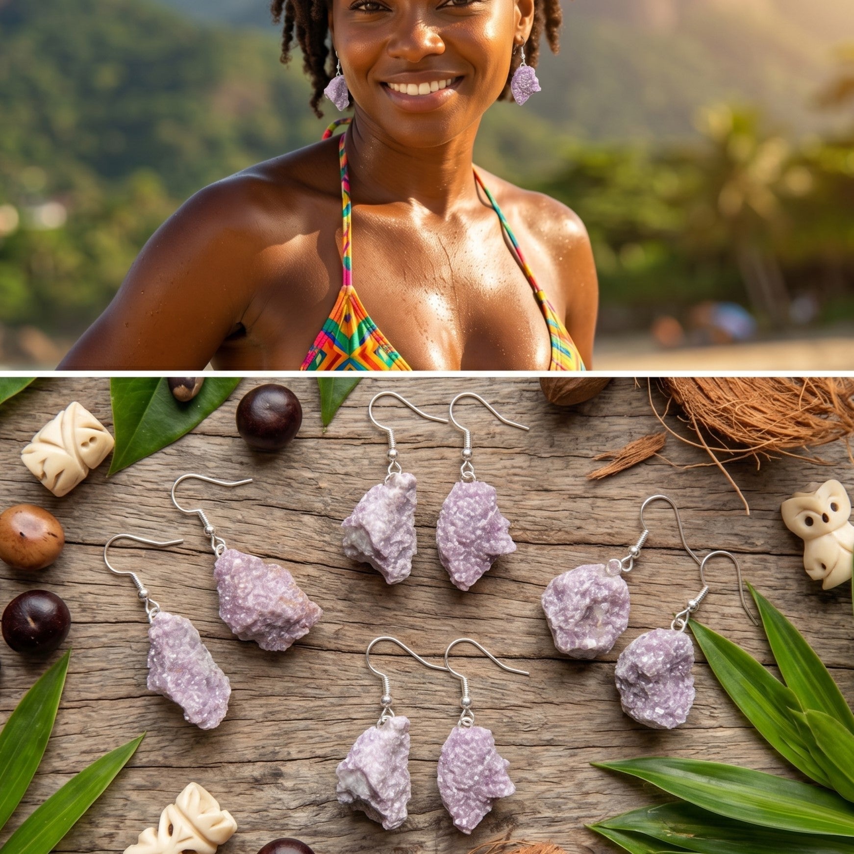 Lilac Lepidolite Raw Crystal Earrings Pair (Stainless Steel Silver Hooks)