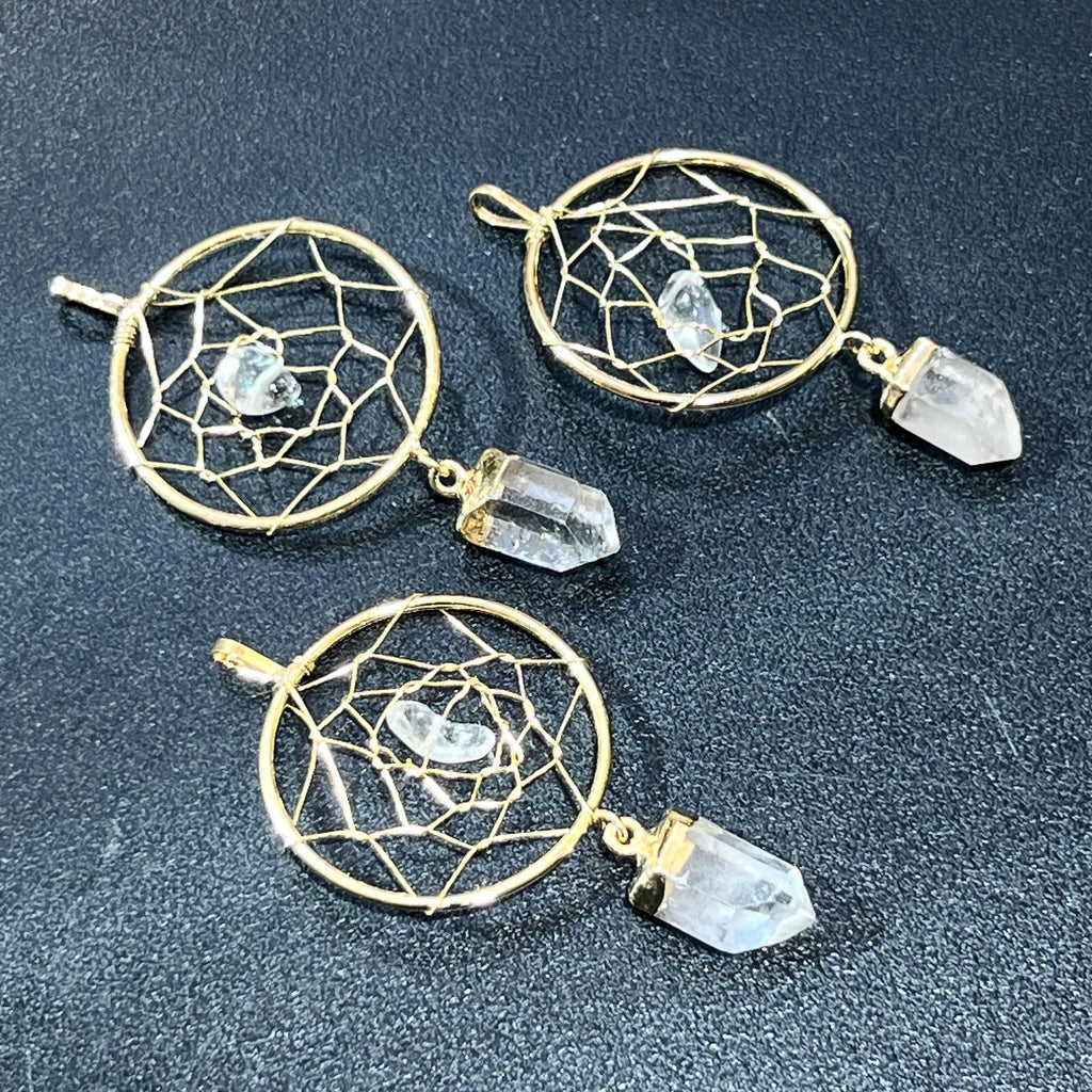 Dreamcatcher Crystal Pendant (Quartz Point)(Gold Plated)