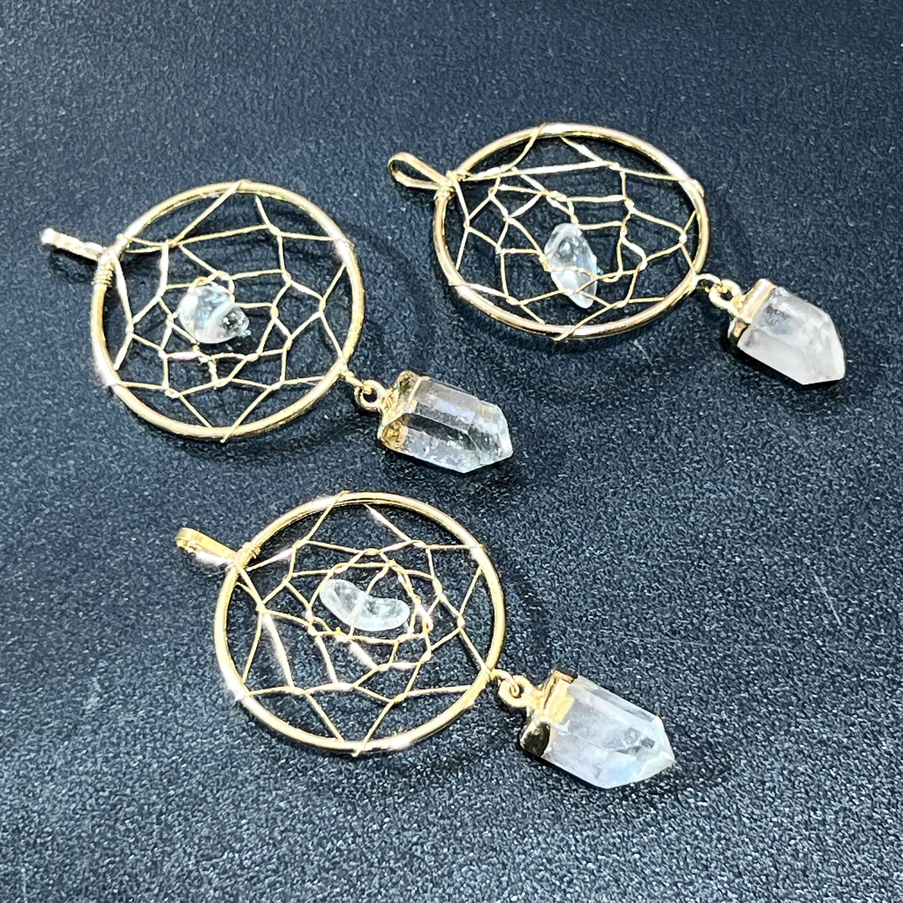 Dreamcatcher Crystal Pendant (Quartz Point)(Gold Plated)