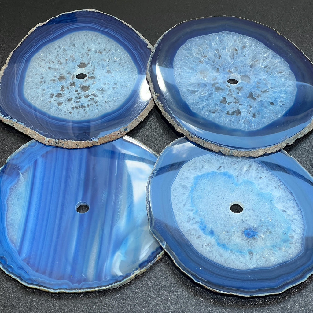 Blue Agate Slice Clock Faces, Center Drilled For Craft Projects Lanterns, Clocks