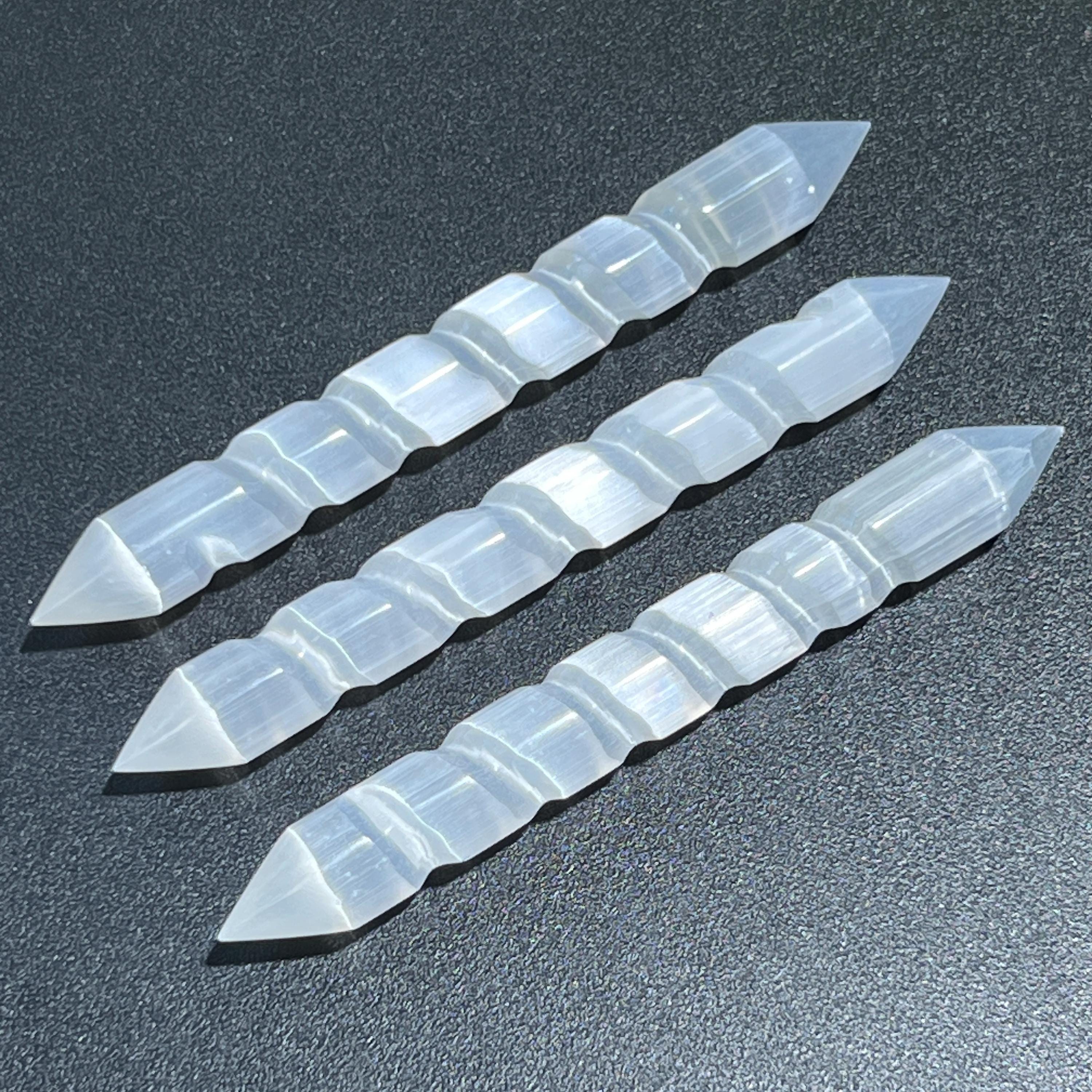 Selenite Crystal Spiral Wand Double Terminated Point Carving