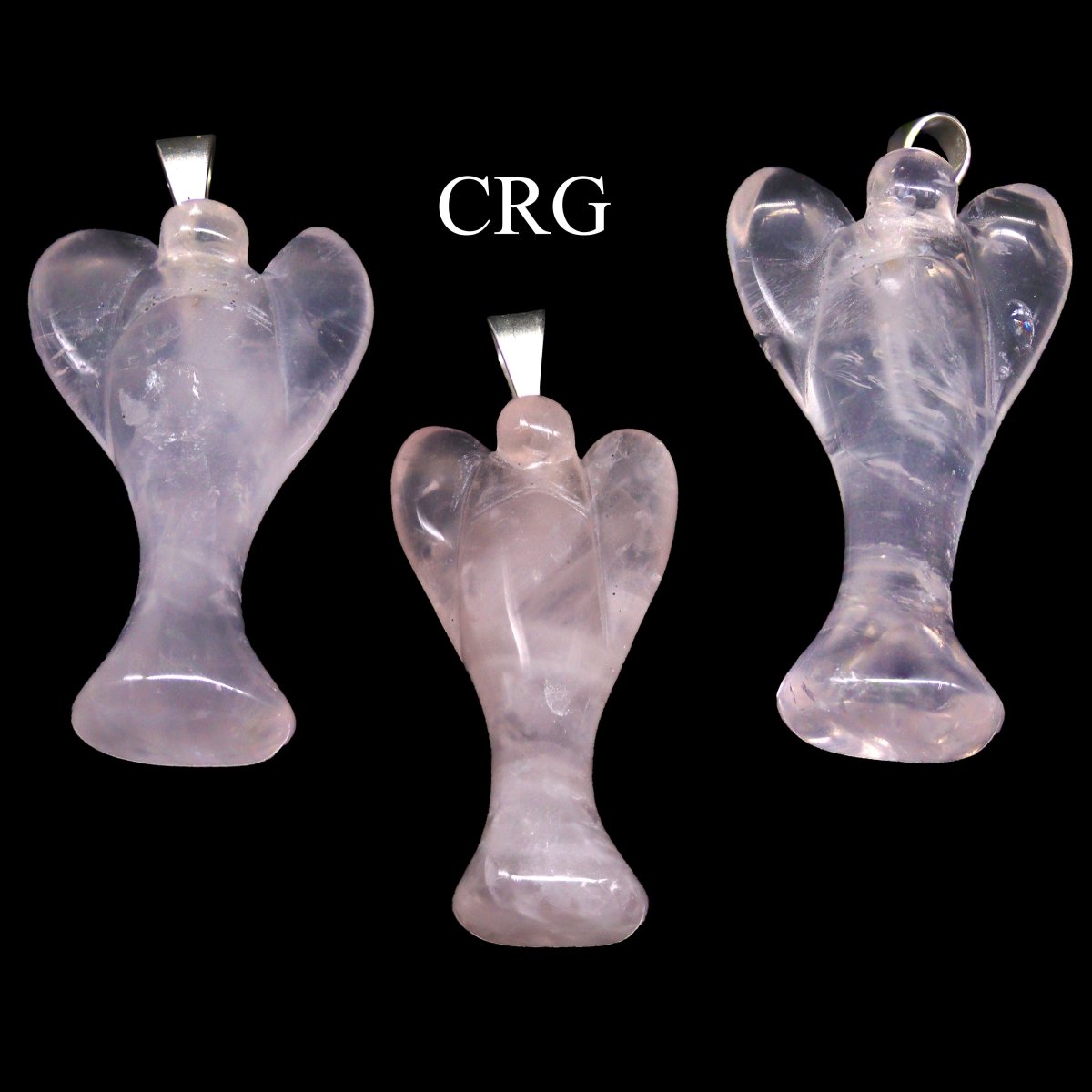 Rose Quartz Angel Pendant with Silver Plated Bail (1 To 1.5 Inches) (5 Pieces)