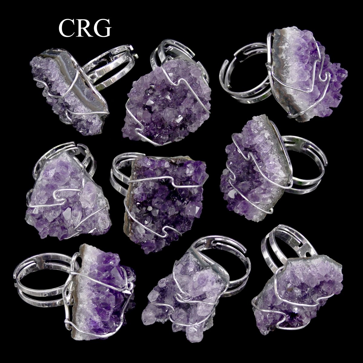 Amethyst Druzy Ring - Silver Plated / Adjustable Size