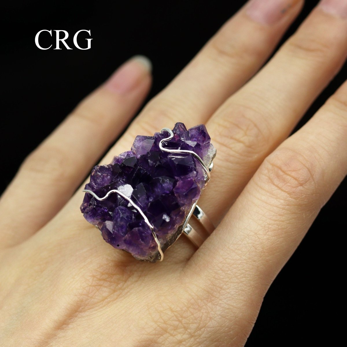 Amethyst Druzy Ring - Silver Plated / Adjustable Size